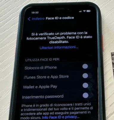 Errore TrueDepth iPhone 11 Face ID disabilitato problema fotocamera Giolab Assemini